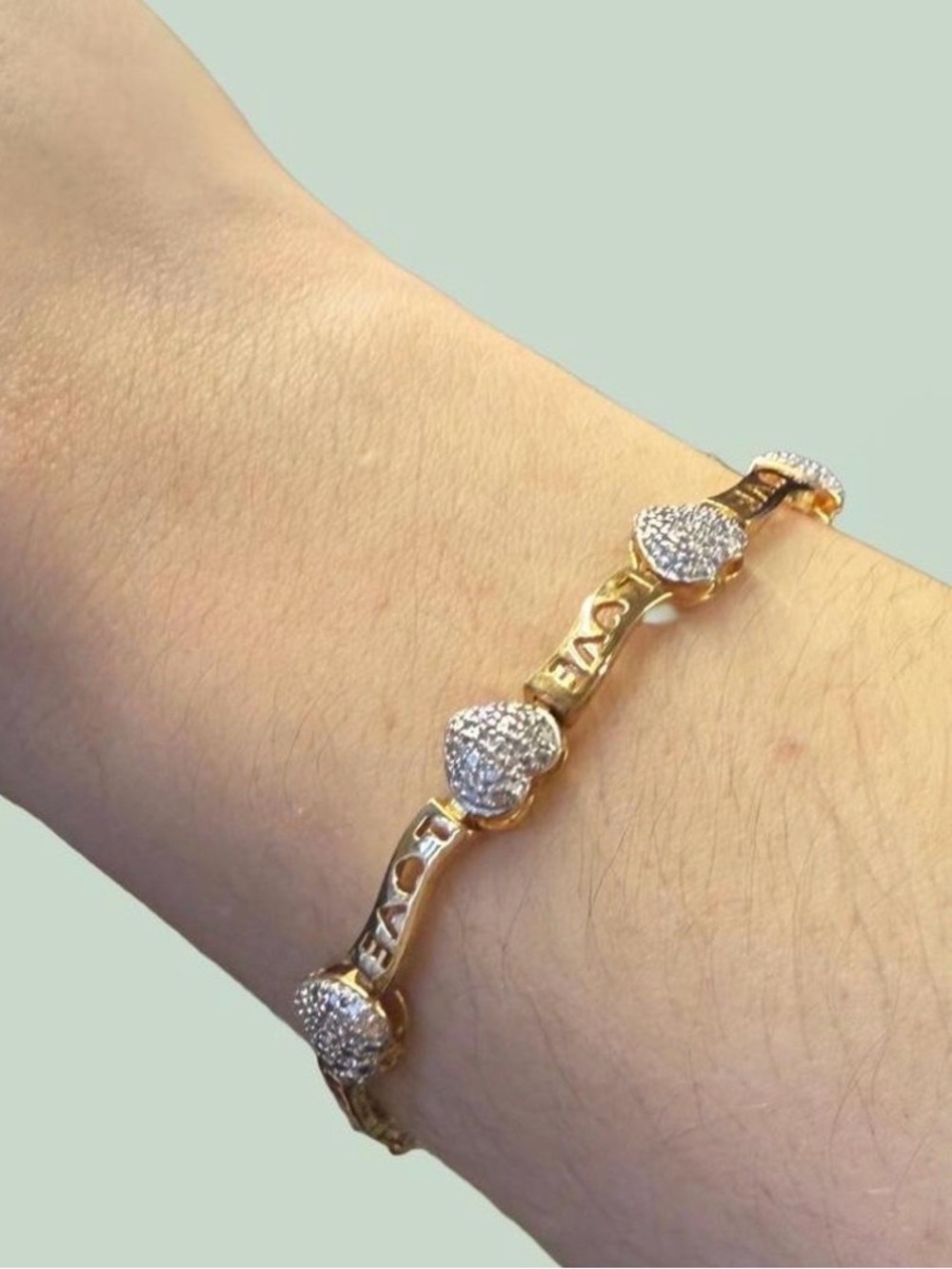 LOVE Heart Link Bracelet - Gold Tone